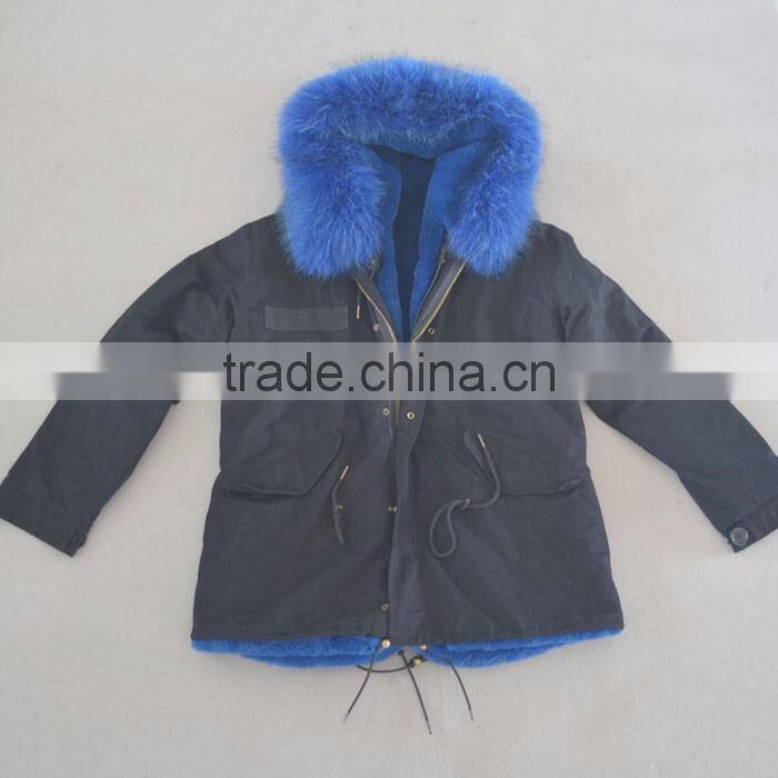 Myfur Hot Sale Black Cotton Women Men Parka with Real Black Raccoon Fur Collar Trimmed Hood