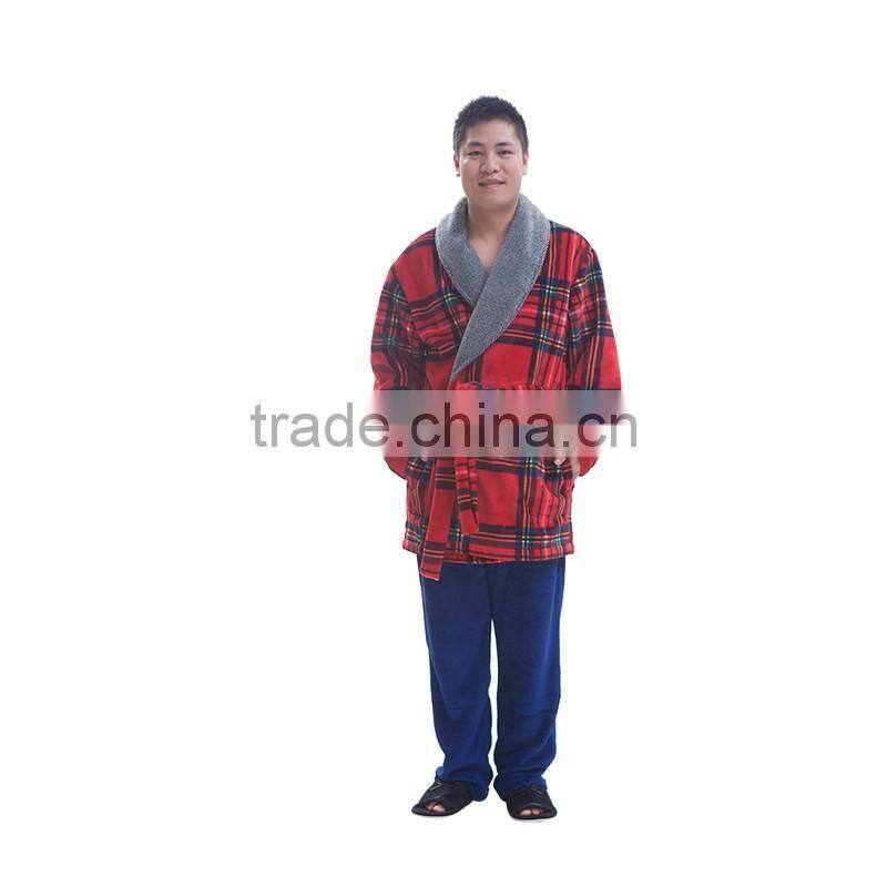 Men double side polyester luxury sexy bathrobe