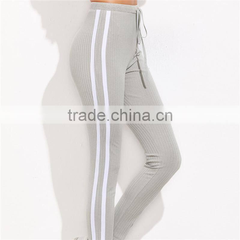 2018 women Sports stretchy Drawstring Waist Side Striped Leggings