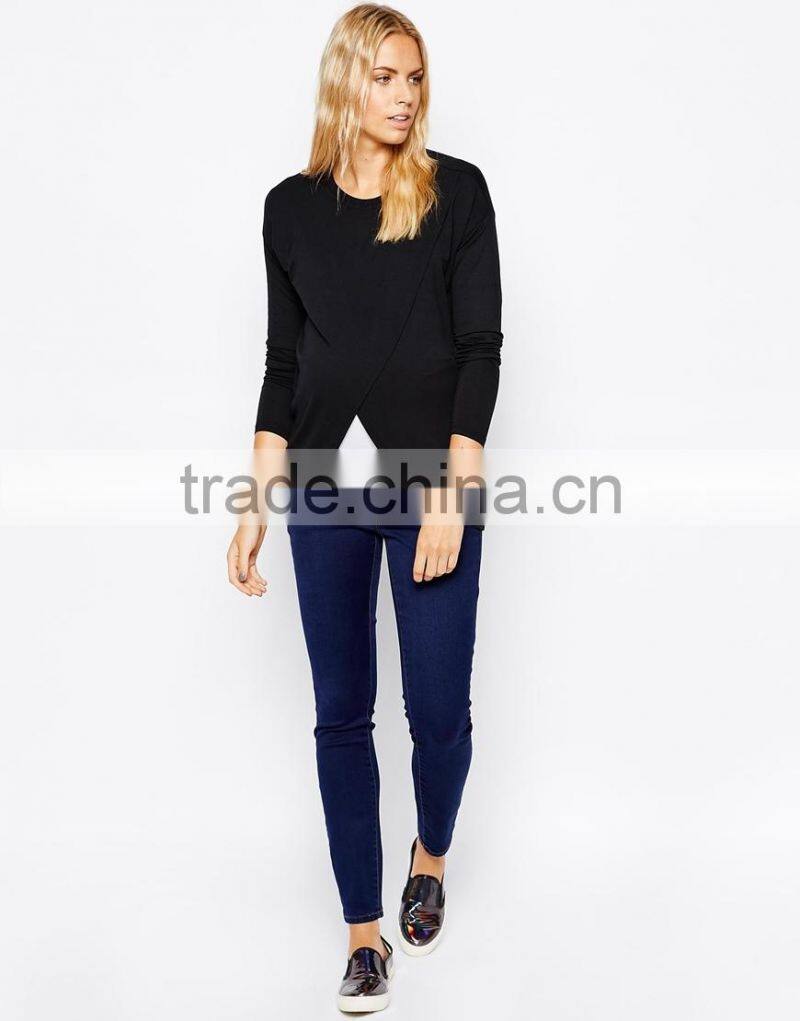 Maternity NURSING Top With Wrap Overlay And Long Sleeve