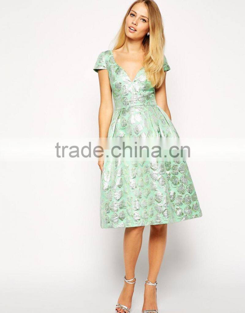 Deep Plunge Metallic Prom Dress