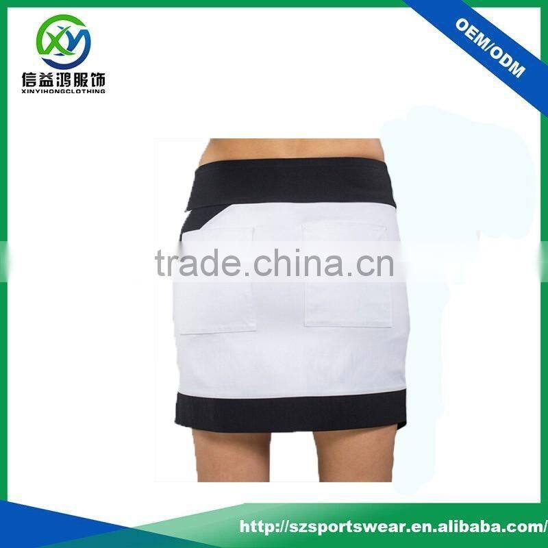 New Design Irregular White with Black Sexy Sport Skirt , Custom Lady Golf Skirt