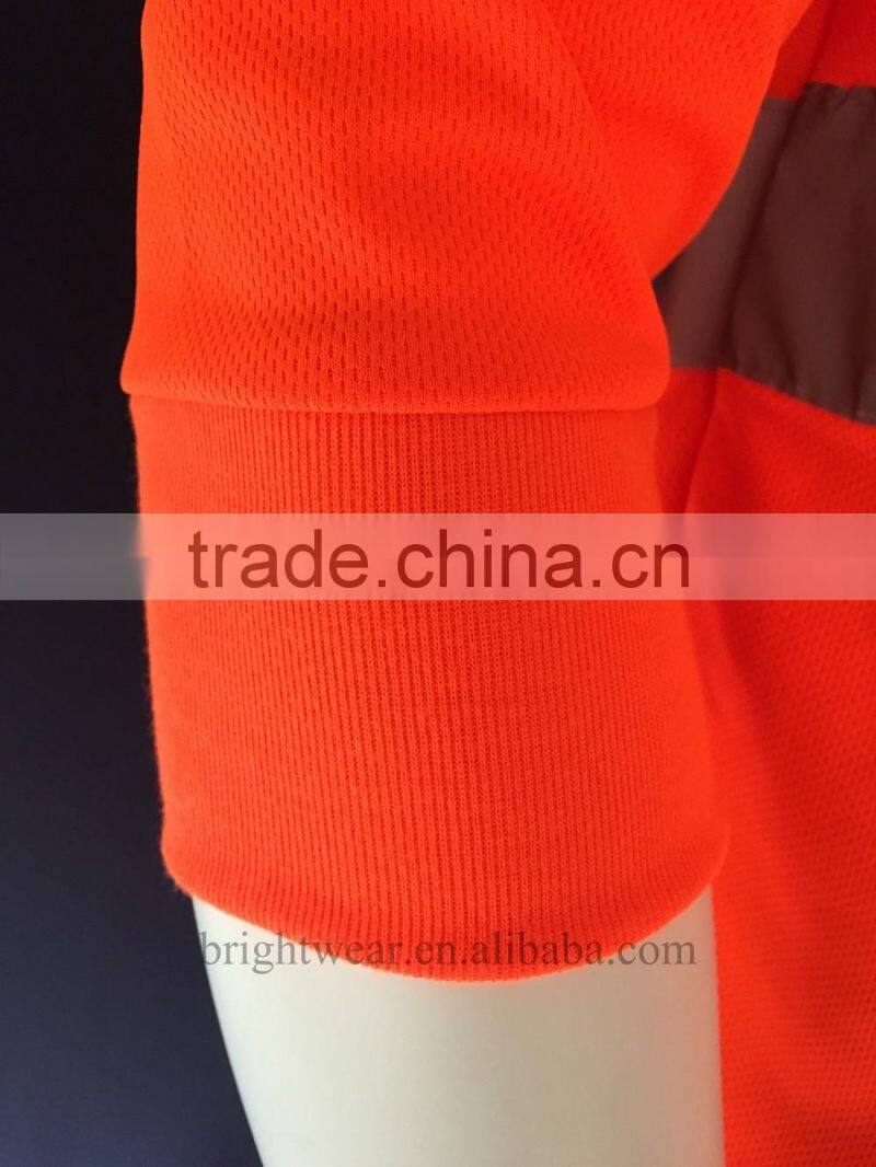 HV orange long sleeve sew-on reflective tape ANSI manufacturer security T-shirt