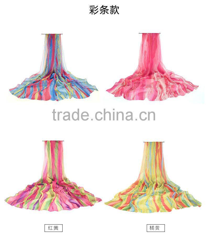 2017 new sytle long and big shawl silk chiffon scarf beach made in China