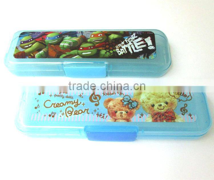 Curtom logo print transparent colorful plastic pencil case pen boxes set with pencil ruler and eraser