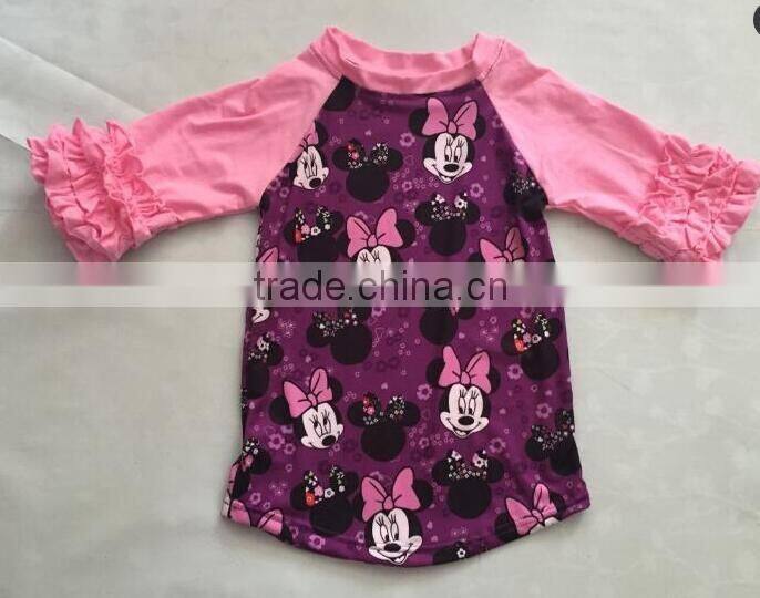 2017unique fashion clothes raglan sleeve shirt of toddler girls party clothes lovely mouse printed boutique girl clothing