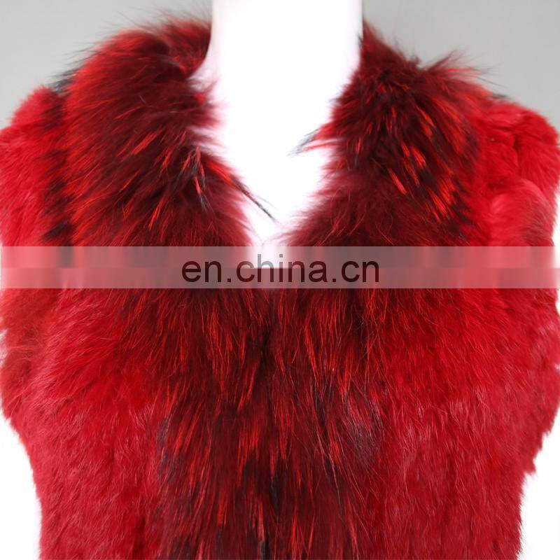 Factory direct supply genuine rabbit fur gilet with fur tassel handmade