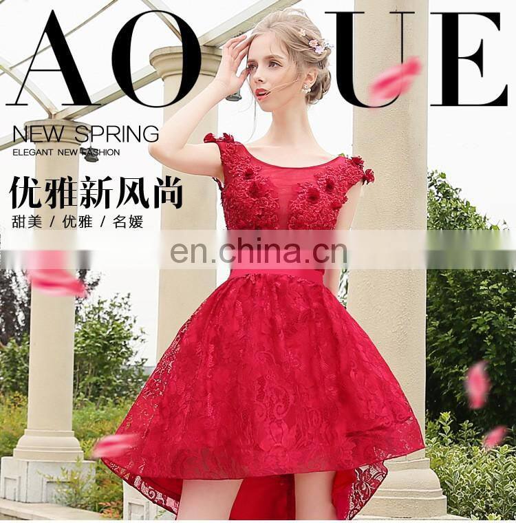 HS1615 Sexy Red Knee Length Flower Applique Bridal Party Dress for Bridesmaid