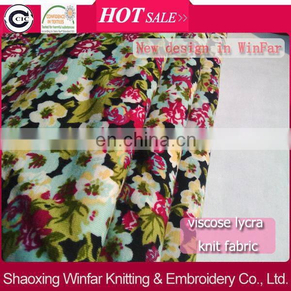 Winfar Textile Wholesale Knitting Flower Printed 32s Ring Spun Rayon Spandex Fabric Viscose