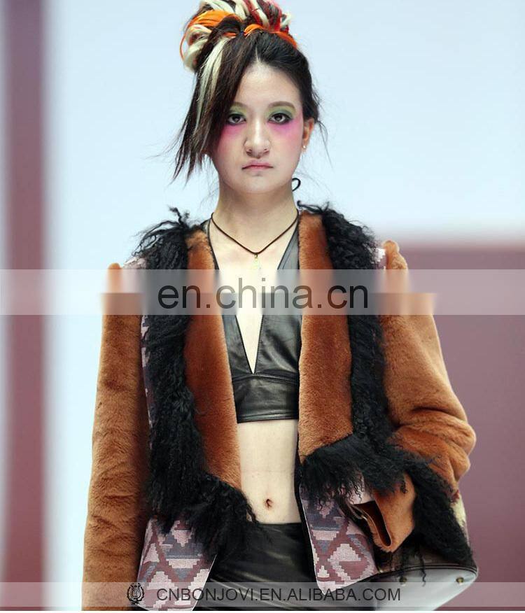Fashion Sheep Fur & Skin Jacket Mogolian Sheep Fur Trim Sheepskin Fur Coat Hot Sale Ladies Fur Dress