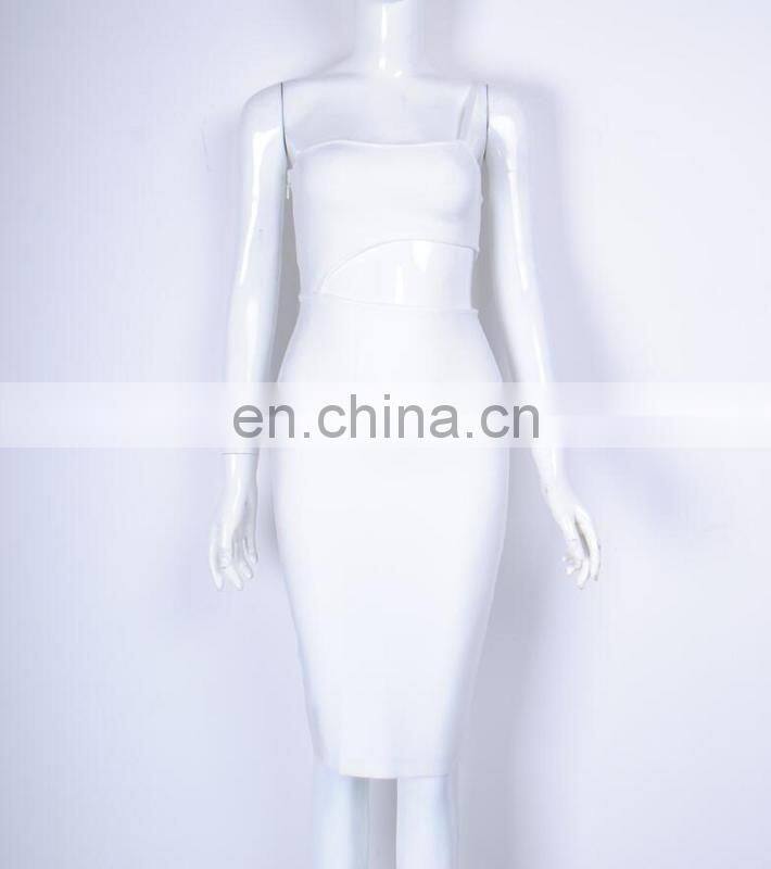 Amigo 2017 new style white one shoulder strap cut out midi sexy high fashion bandage dress evening dresses for women club wear
