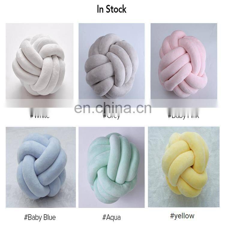 Unique Modern Polyester Crystal Velvet Chunky Knotted Ball Pillow Cushion With Core And Filling