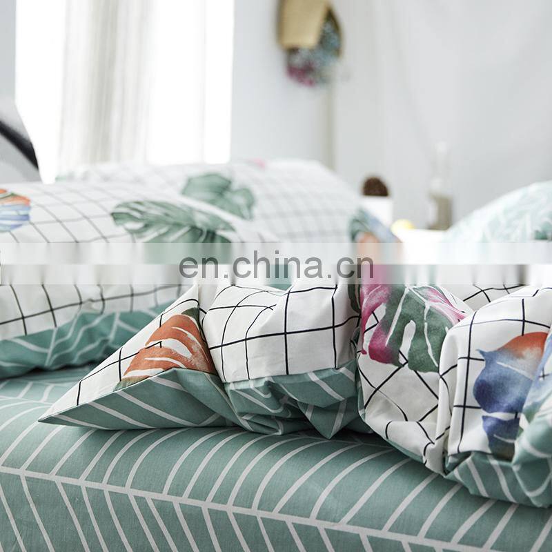 i@home 100% cotton modern bedding sets linen sheets duvet cover with palm leaves delicate pattern for living room
