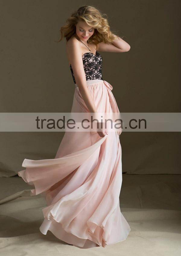 Elegant Sweetheart Neckline Lace and Chiffon with Chiffon Sash Empire Style Floor Length Lace Evening Dress
