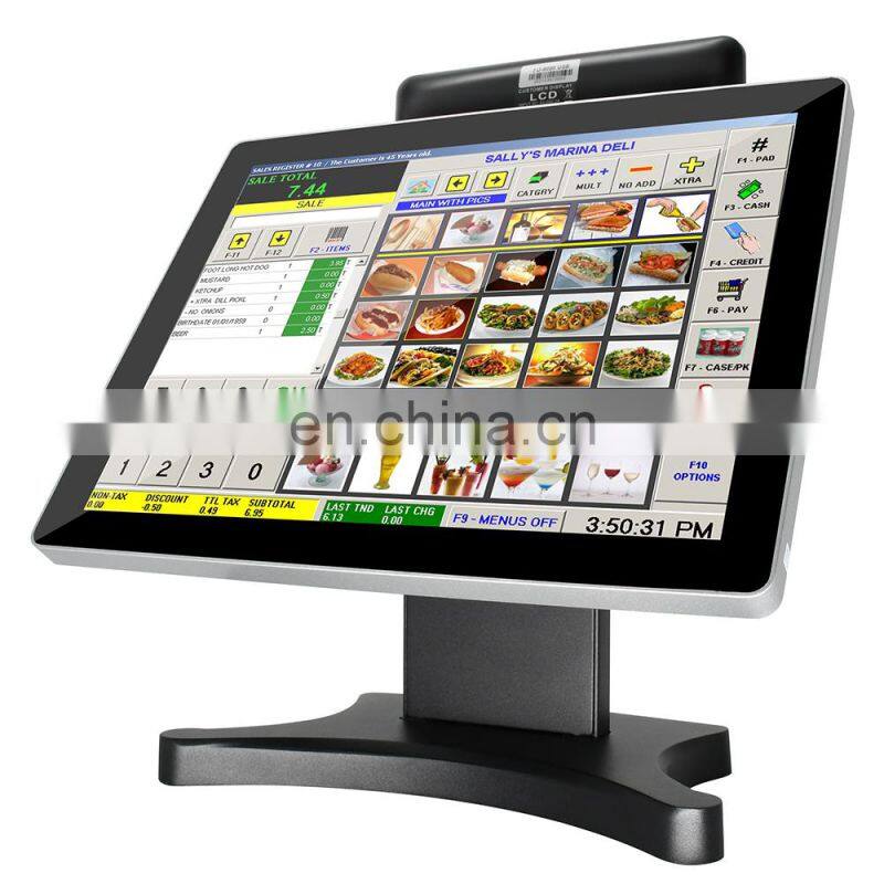 15'' Capacitive touch screen all in one POS with 8inch customer display system/cash register/cashier POS machine