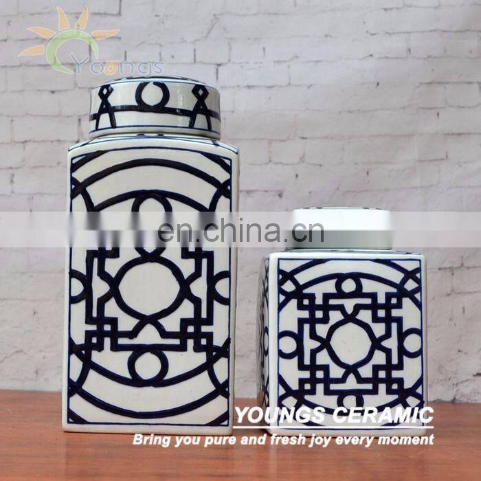 marine blue and white porcelain ceramic jar for home decoration