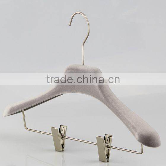 gray fashion velvet flocking hanger with clips for suits