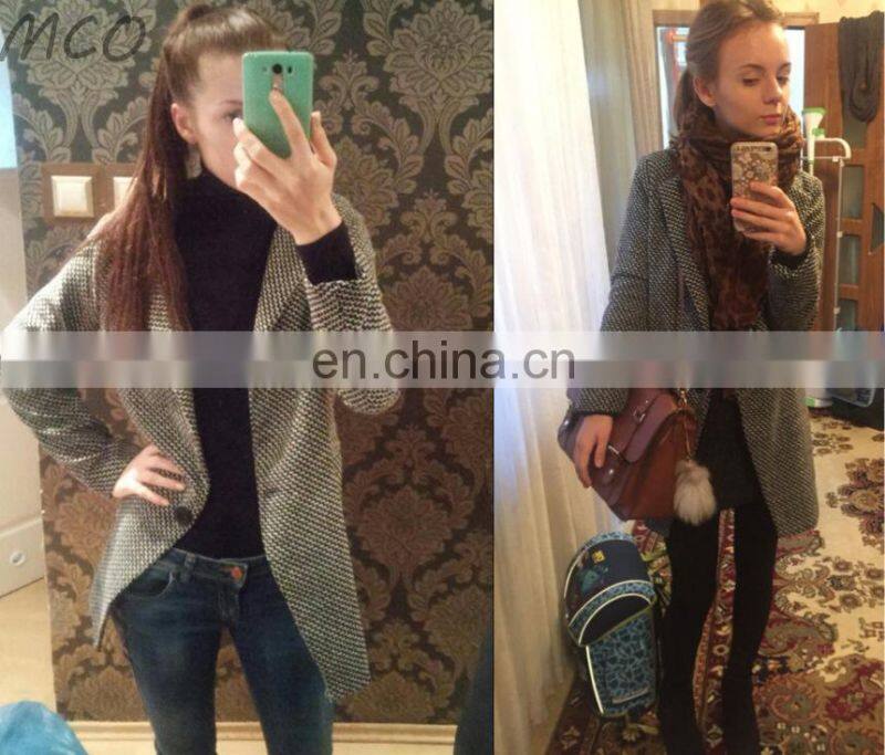 2021 Amazon hot sale new European style houndstooth coat for autumn and winter, slim thick woolen coat, woolen coat