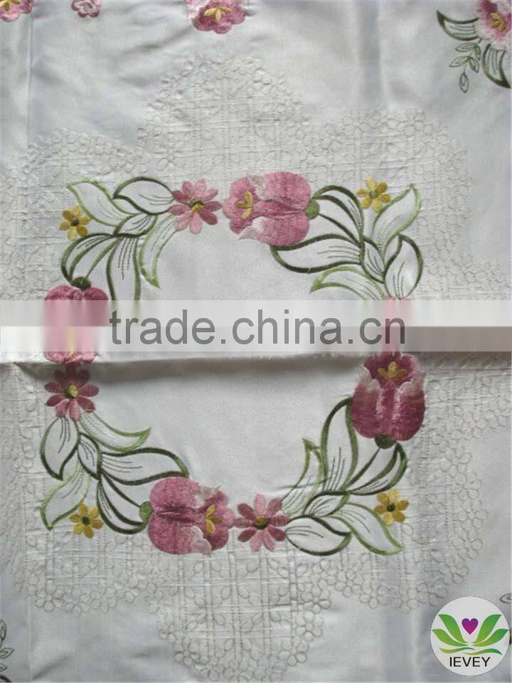 red and yellow flower lace embroidered tablecloth fabric wholesale round wedding table cover
