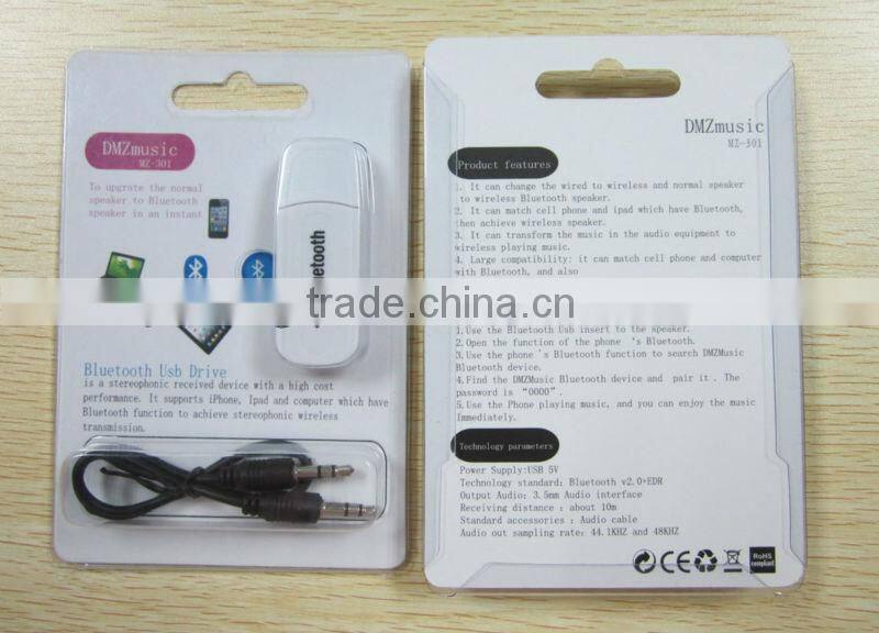 USB Bluetooth 3.5mm Stereo Audio Music Receiver Adapter for Speaker Mp3