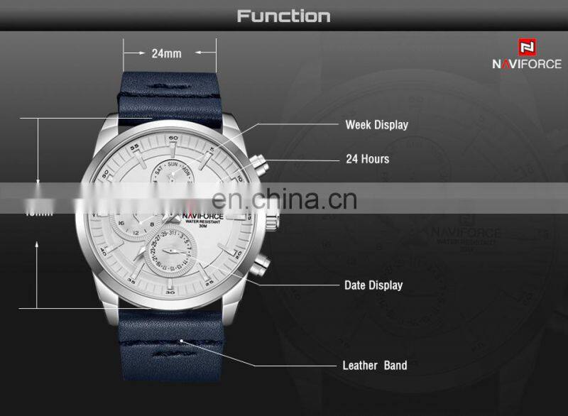 Naviforce 9148 Hot Sale Quartz Movement Wrist Watch Leather Waterproof Chronograph Watch Designer Mens Top Luxury Watches
