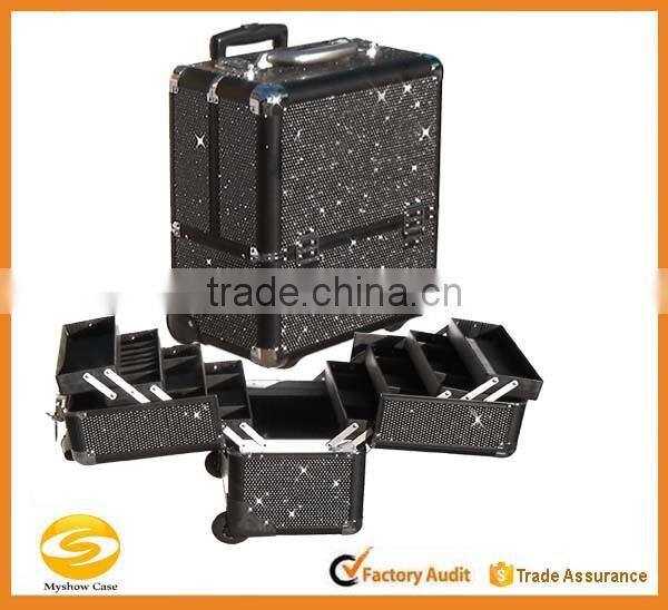 PRO Makeup Artist Rolling Train Case w/ 4trays & Dividers,Aluminum Travel Cosmetic trolley case