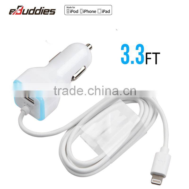 MFi certified Manufacturers fast charging MFi certified 8pin 3.4A USB Car Charger with MFI Cable for iPhone 6 6s Plus 5S 5C 5 SE