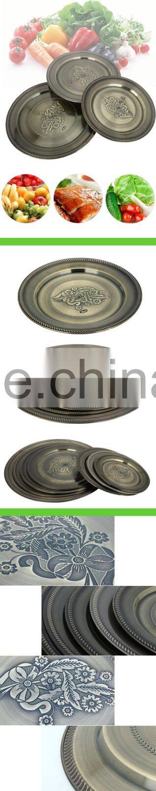 Vietnam style stainless steel serving dish, large round copper serving tray