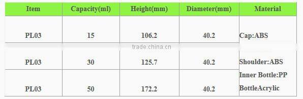 New design 15ml 30ml 50ml acrylic cosmetic packaging