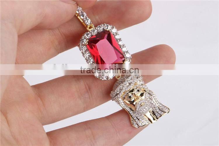 hip hop red ruby pendant jewelry 925 sterling silver jesus piece mens