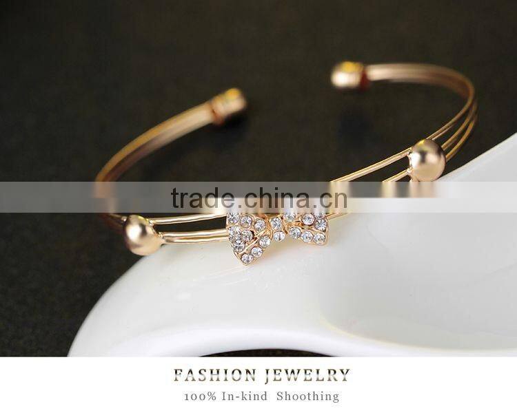 Fashion Popular Pearl Full Rhinestone Bowknot Crystal Earrings Necklace Bangle Ring Jewelry Sets Wholesale