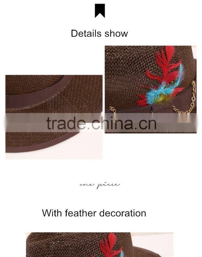QXSH0046 New straw hat for men Fashion Feather Sombrero Fedora