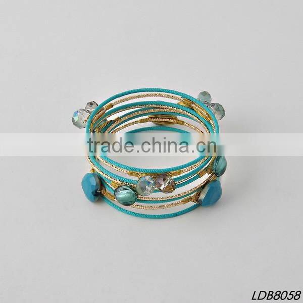 White Turquoise Bead Bangle Set Silver Leaf Turquoise Stone Bangle
