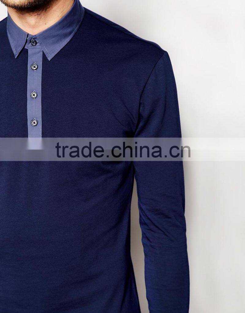 Fashion us style handsome men long sleeve polo shirts for sale
