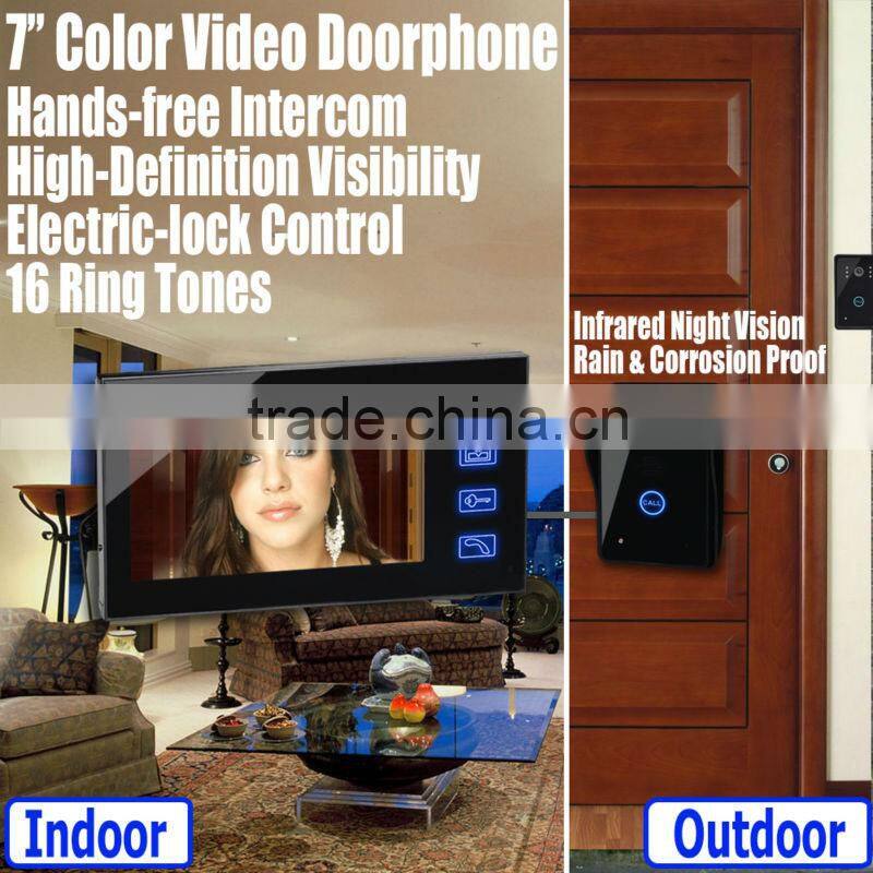 Video Handsfree Intercom Camera IR Home Night Vision 7" LCD Color Door Phone Bell