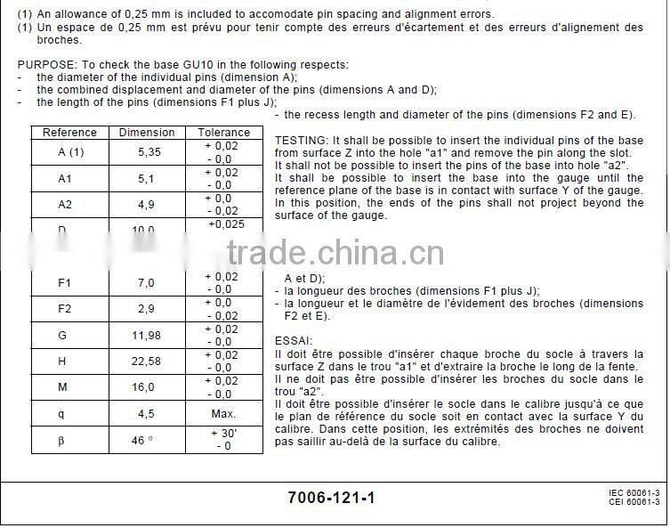 Manufacturing Hotsale IEC60061-3 7006-121-1 GU10 Lamp Cap Go No Go Gauge