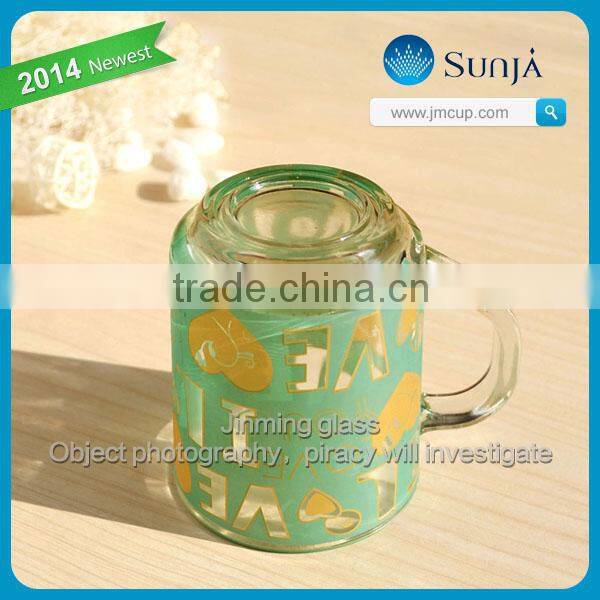 Hot sell customized printing decal glass cup mug with handles coffee drinking glass mugs cup glasses