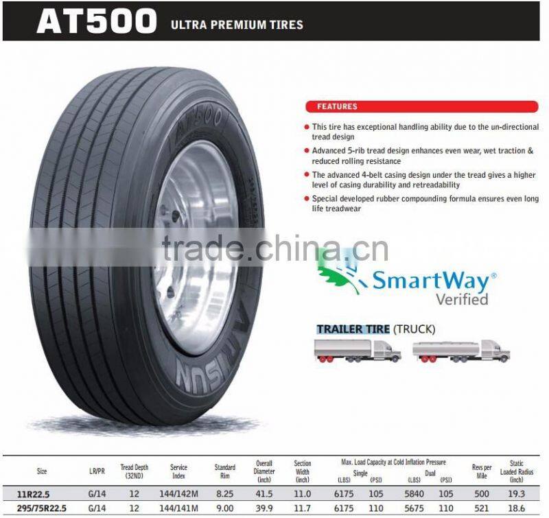 Arisun brand trailer tire 295/75R22.5