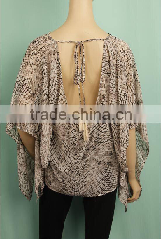 2016 S/S latest design print blouse design for women ladies sexy half sleeve blouse designs YLB2015