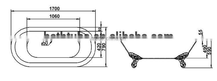 SUNZOOM UPC/cUPC certified free standing claw foot bathtub, ok acrylic bathtub, ce bathtub with clawfoot