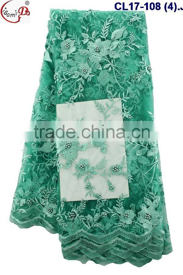 CL17-108 high quality embroidery mesh lace african french beaded net lace fabric with beads