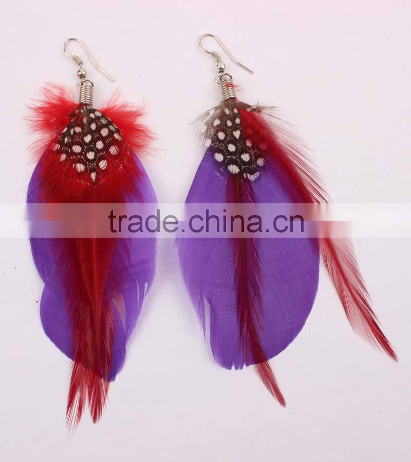 Purple Natural Feather Earrings In Stock New Design Feather Earring