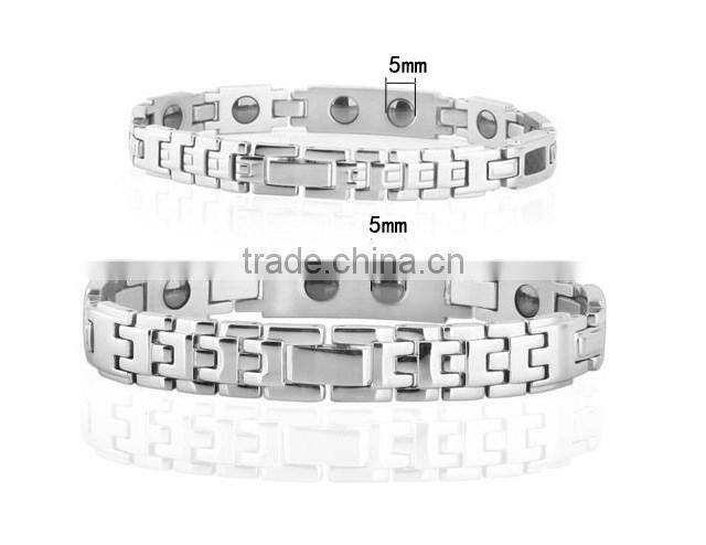 Cubic Zirconia Setting Magnet Titanium Bracelets for Couples, Stainless Steel pain relief sports bracelet