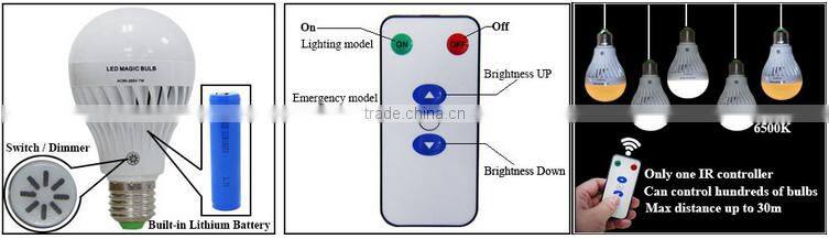 Infrared remotely controlled 10m E27 B22 7W rechargeable emergecy Magic bulb light