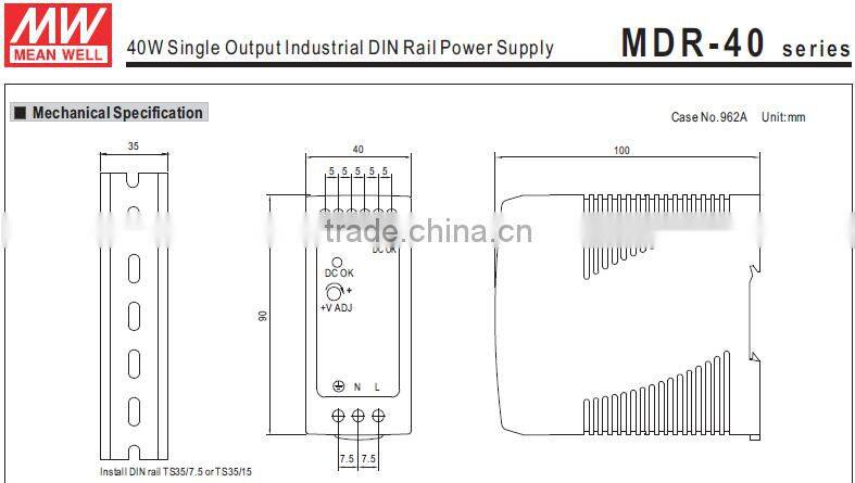 Meanwell MDR-40-5 40W 5V 6A Industrial DIN Rail Power Supply/5v Meanwell power supply/40w Industrial DIN Rail