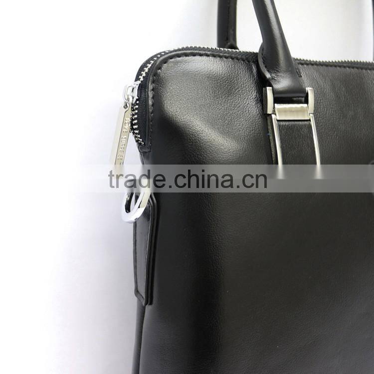 Special design men's black first layer lambskin leather multifunctional zipper briefcase