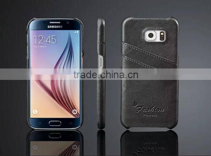 Card Holder Genuine Wax Matt Leather Back Cover For Samsung Galaxy S6