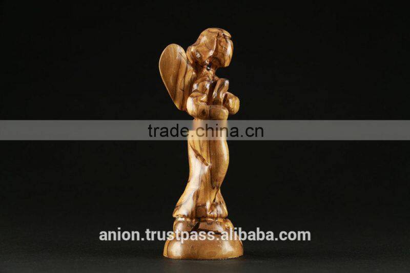 Olive Wood Carved Holiday Figurine Of Angel. Medium Size.