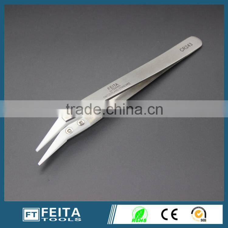 CR243 Stainless Steel Curved Ceramic Tip Tweezers for E-Cigarettes