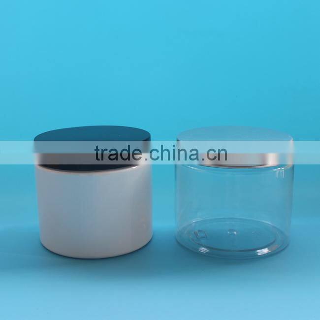 500ml colorful plastic PET jars, 500g cylinder cosmetic jar with aluminum screw cap